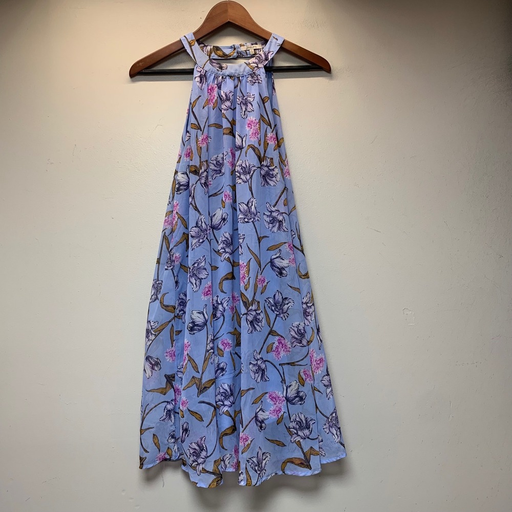 Jodifl Floral Halter Dress Womens L Blue Purple Excellent Sleeveless Flowy J3633